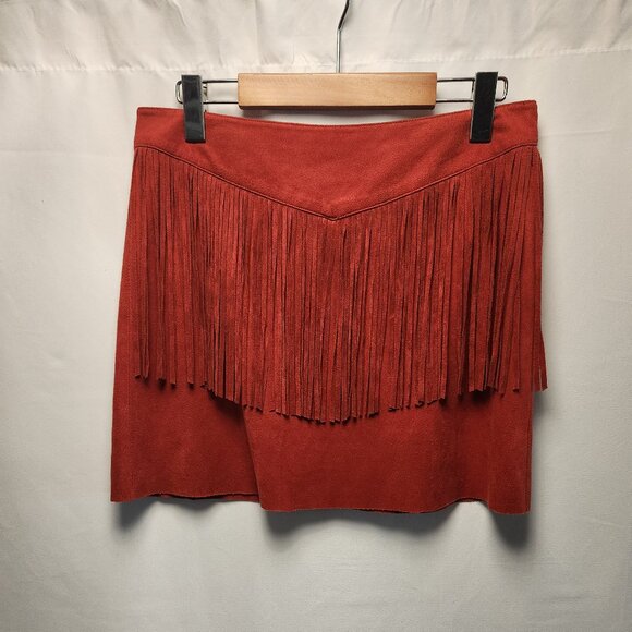 Faux-suede Red Fringe Mini Skirt - Picture 1 of 7